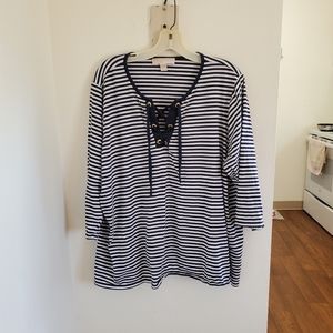 Michael Kors navy blue and white striped blouse 3x